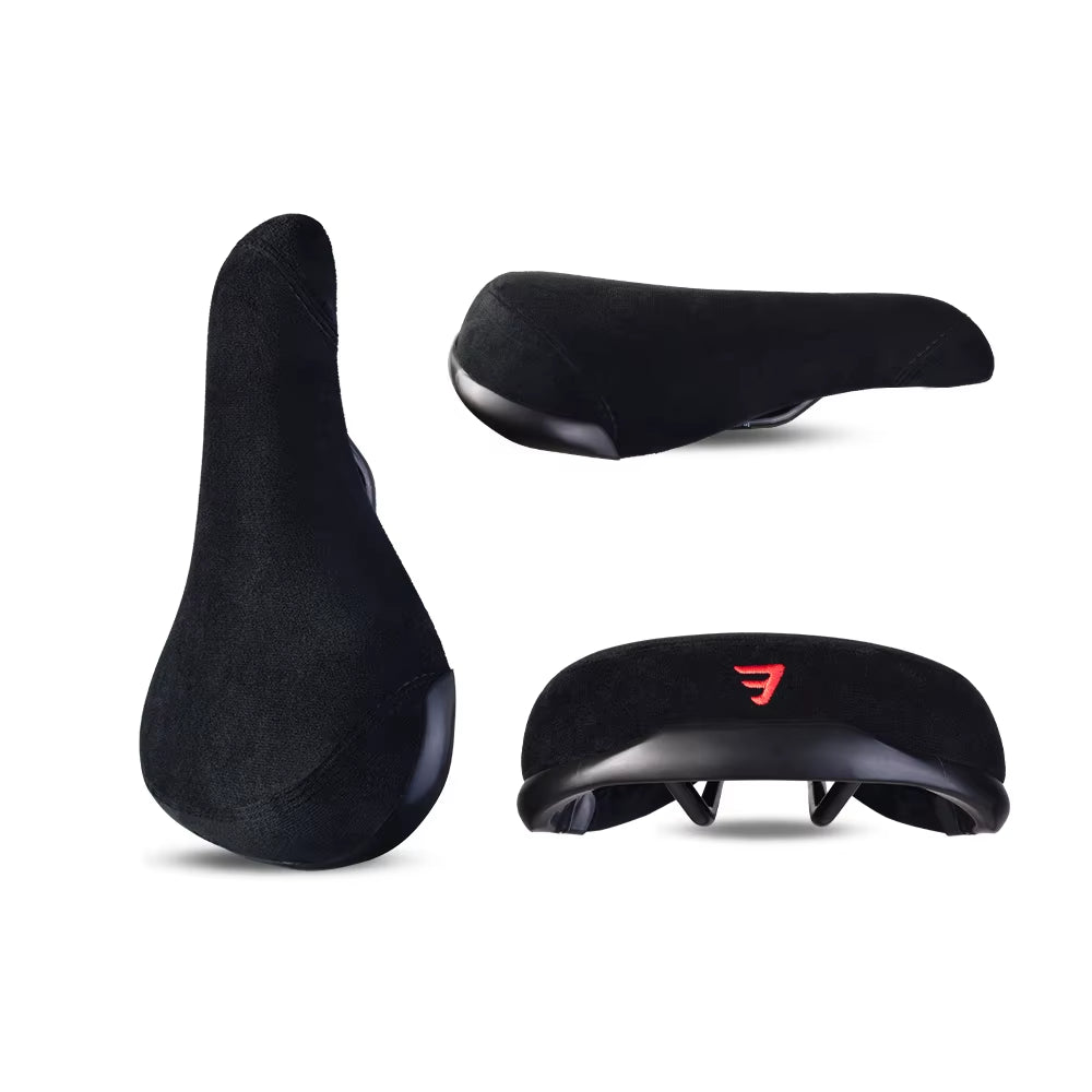 Bicycle Accessories Stunt Wheelie Bike Seat Black Flannelette with Embroidery Logo of Green Red Purple Pink Orange Cycle