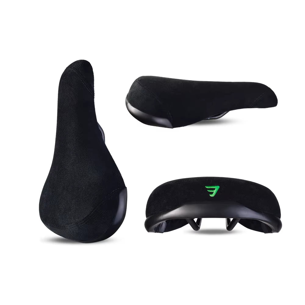 Bicycle Accessories Stunt Wheelie Bike Seat Black Flannelette with Embroidery Logo of Green Red Purple Pink Orange Cycle