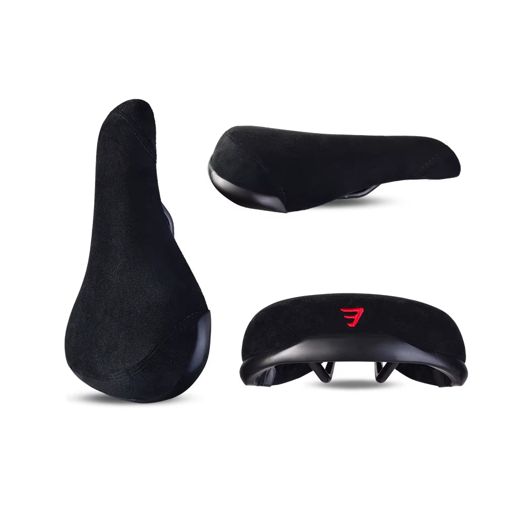 Bicycle Accessories Stunt Wheelie Bike Seat Black Flannelette with Embroidery Logo of Green Red Purple Pink Orange Cycle